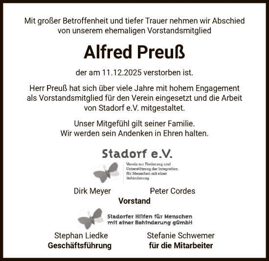 Traueranzeige von Alfred Preuß von AZ