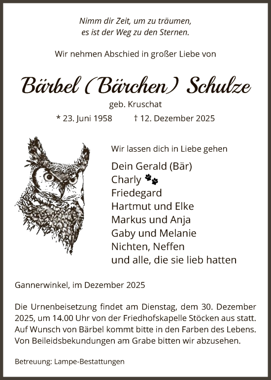 Traueranzeige von Bärbel Schulze von IK