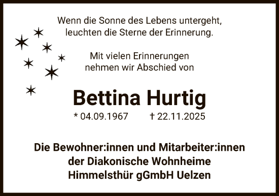 Traueranzeige von Bettina Hurtig von AZ