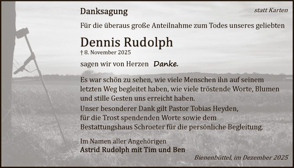  Traueranzeige für Dennis Rudolph vom 13.12.2025 aus AZ