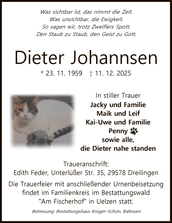 Traueranzeige von Dieter Johannsen von AZ