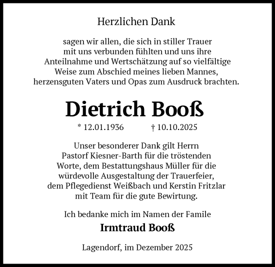 Traueranzeige von Dietrich Boß von AMZ