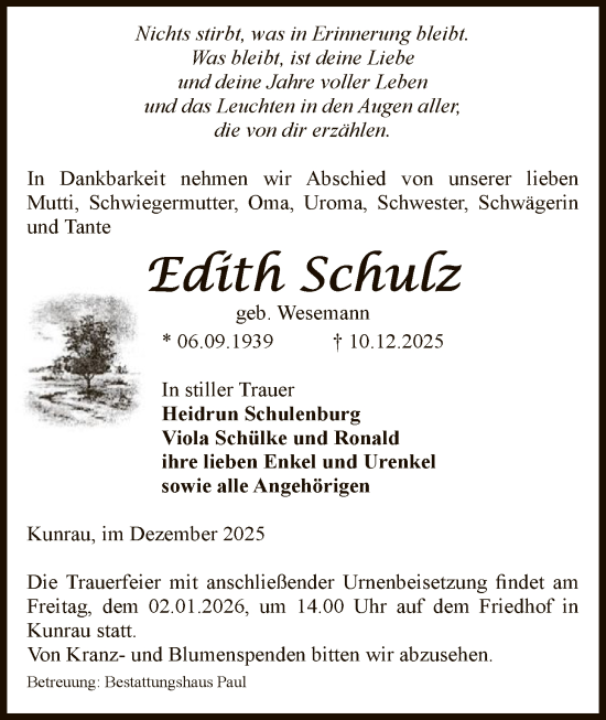 Traueranzeige von Edith Schulz von AMZ