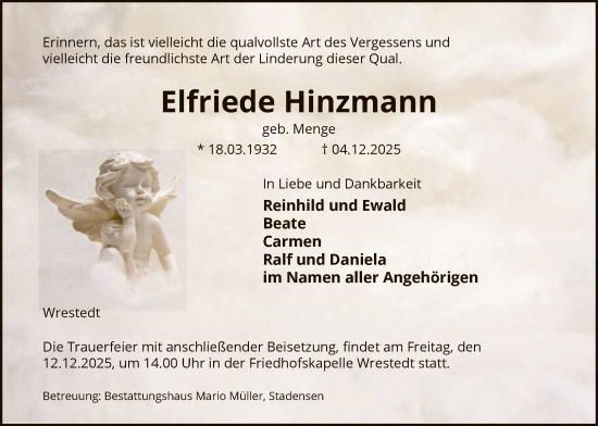 Traueranzeige von Elfriede Hinzmann von AZ