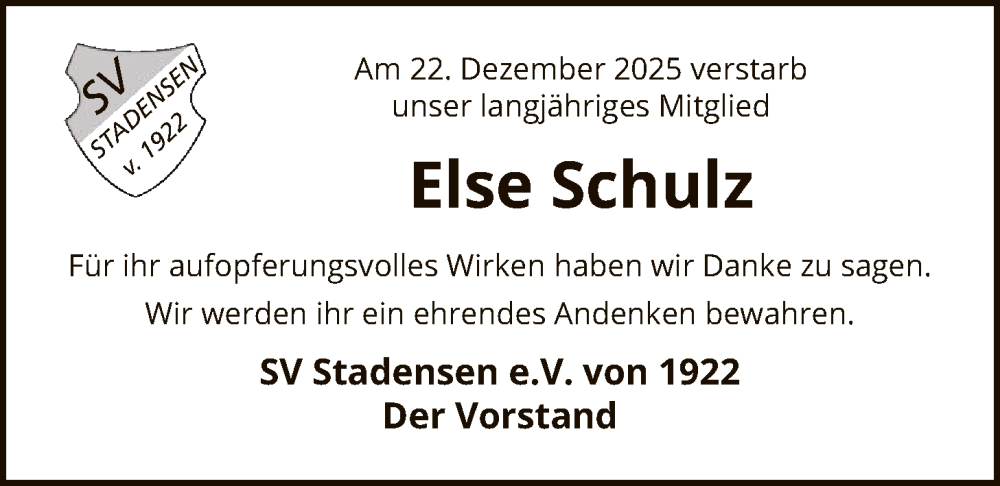 Traueranzeige für Else Schulz vom 27.12.2025 aus AZ