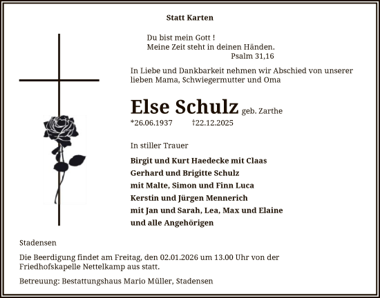 Traueranzeige von Else Schulz von AZ
