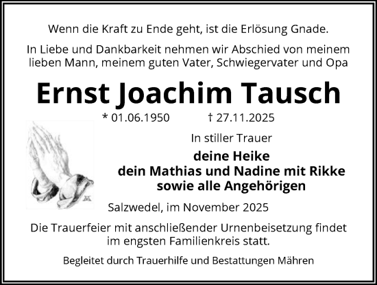 Traueranzeige von Ernst Joachim Tausch von AMZ