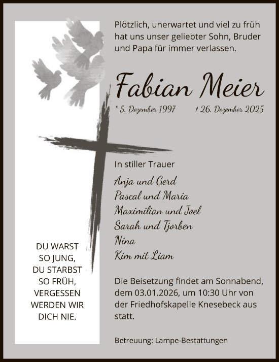 Traueranzeige von Fabian Meier von IK
