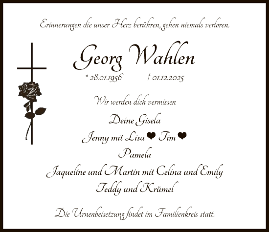 Traueranzeige von Georg Wahlen von IK
