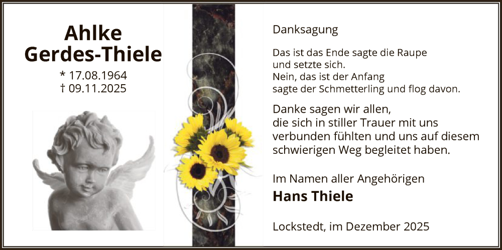  Traueranzeige für Gerdes Thiele vom 06.12.2025 aus AMZ