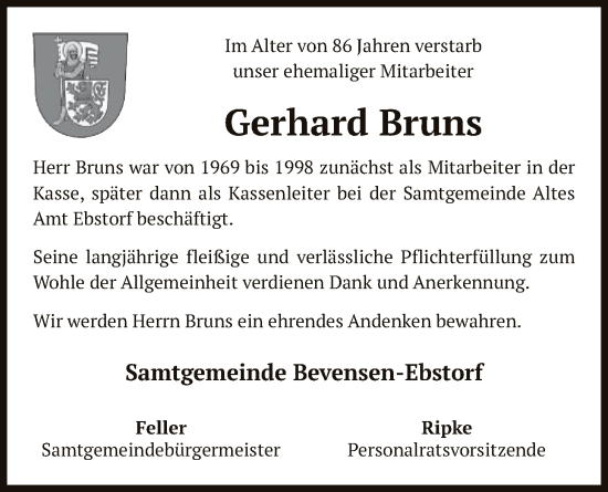 Traueranzeige von Gerhard Bruns von AZ