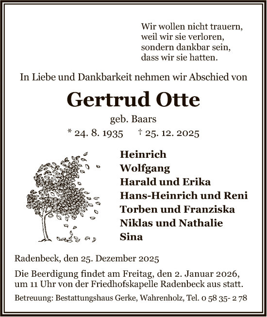 Traueranzeige von Gertrud Otte von IK