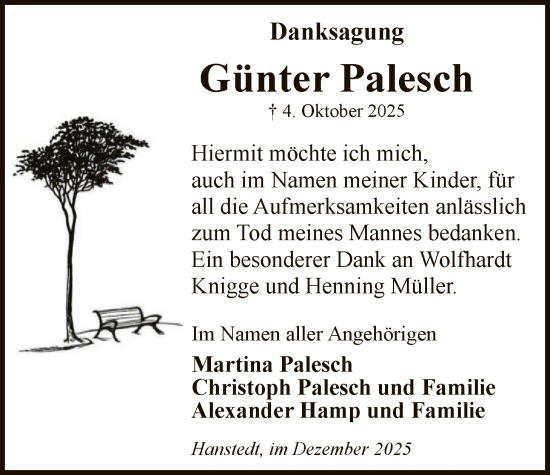 Traueranzeige von Günter Palesch von AZ