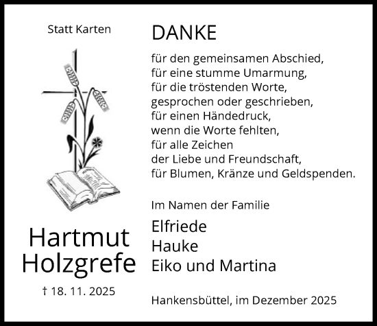 Traueranzeige von Hartmut Holzgrefe von IK