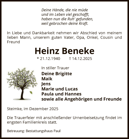 Traueranzeige von Heinz Beneke von AMZ