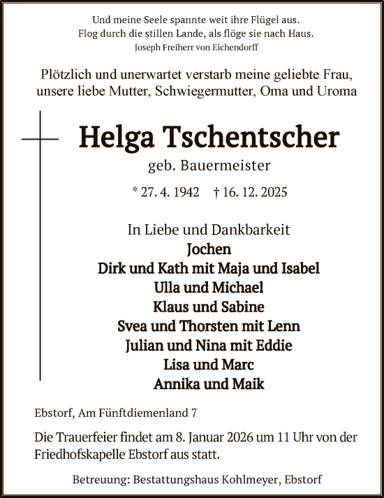 Traueranzeige von Helga Tschentscher von AZ