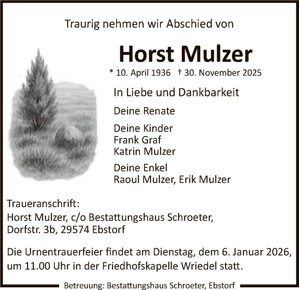  Traueranzeige für Horst Mulzer vom 06.12.2025 aus AZ