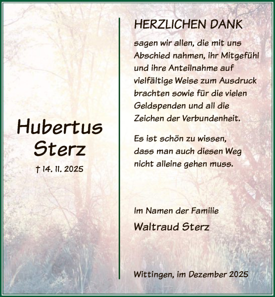 Traueranzeige von Hubertus Sterz von IK