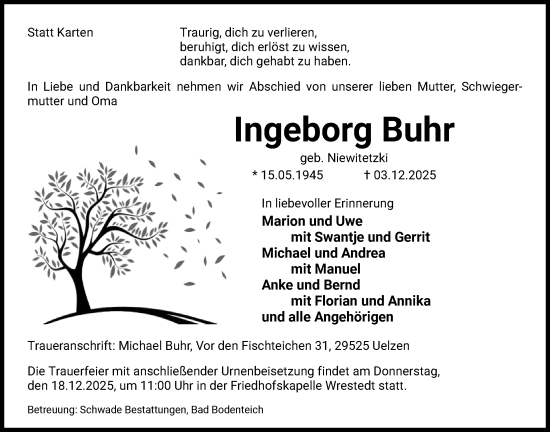 Traueranzeige von Ingeborg Buhr von AZ