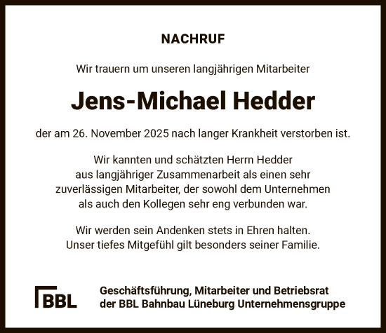 Traueranzeige von Jens-Michael Hedder von AZ