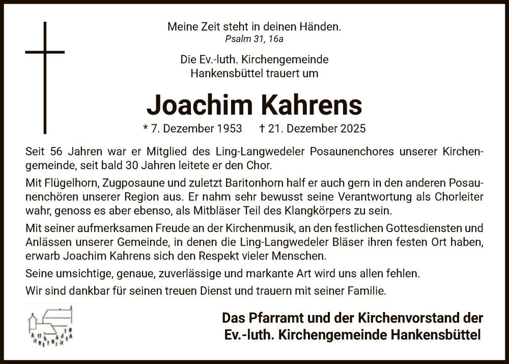  Traueranzeige für Joachim Kahrens vom 30.12.2025 aus IK