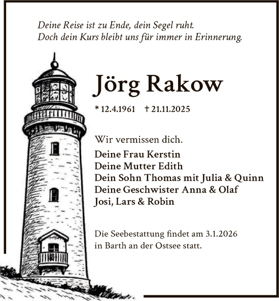 Traueranzeige von Jörg Rakow von AMZ