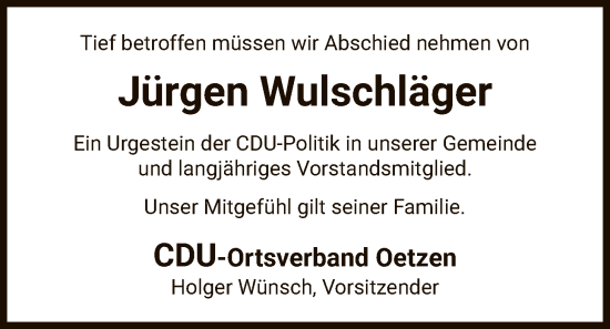 Traueranzeige von Jürgen Wulschläger von AZ