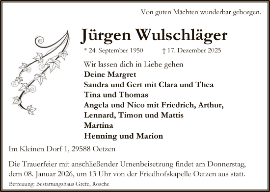 Traueranzeige von Jürgen Wulschläger von AZ