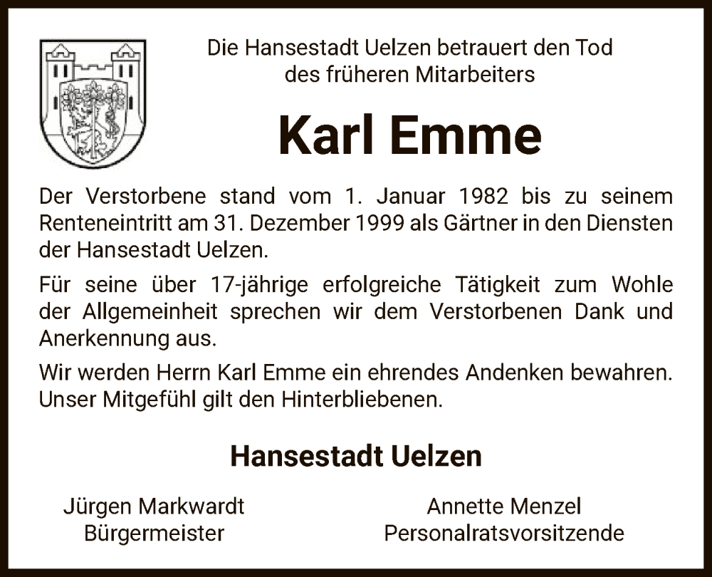  Traueranzeige für Karl Emme vom 06.12.2025 aus AZ