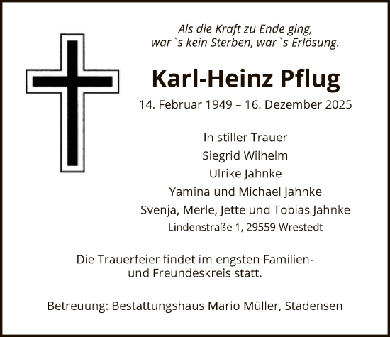 Traueranzeige von Karl-Heinz Pflug von AZ