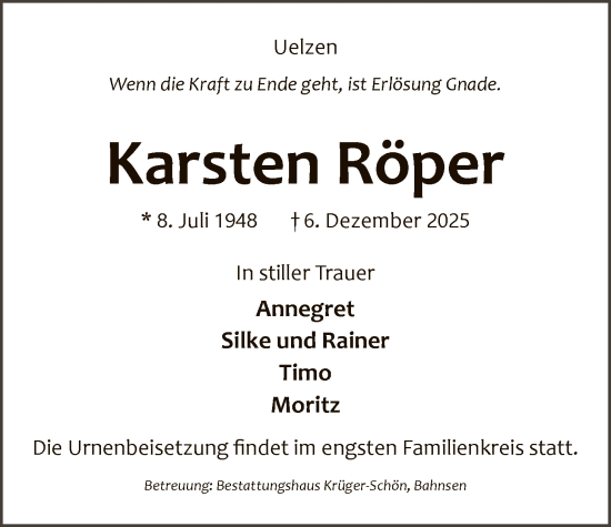 Traueranzeige von Karsten Röper von AZ