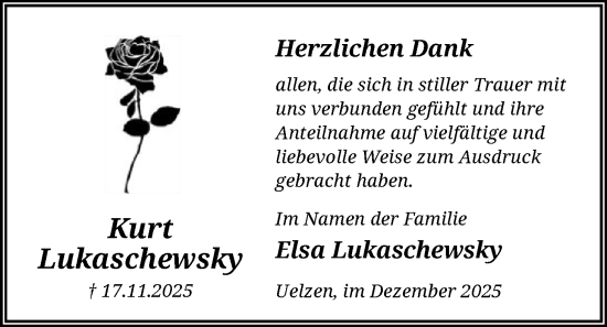 Traueranzeige von Kurt Lukaschewsky von AZ