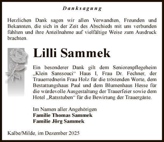 Traueranzeige von Lilli Sammek von AMZ