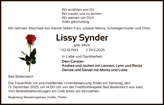 Traueranzeige von Lissy Synder von AZ