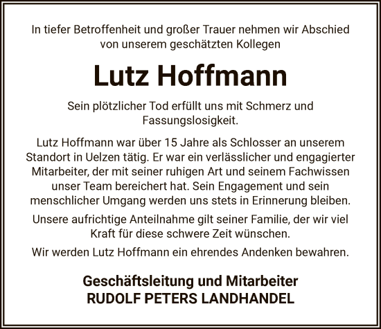 Traueranzeige von Lutz Hoffmann von AZ
