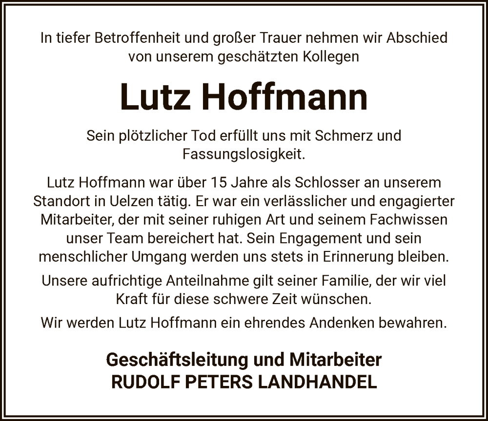  Traueranzeige für Lutz Hoffmann vom 06.12.2025 aus AZ