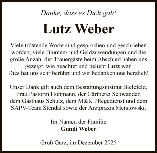 Traueranzeige von Lutz Weber von AMZ