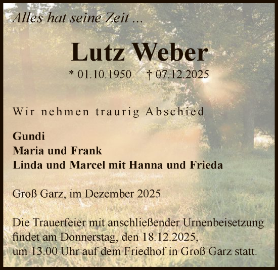 Traueranzeige von Lutz Weber von AMZ