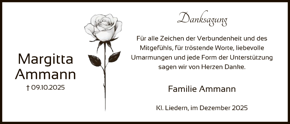  Traueranzeige für Margitta Ammann vom 06.12.2025 aus AZ