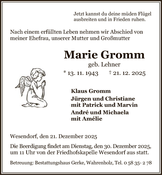 Traueranzeige von Marie Gromm von IK