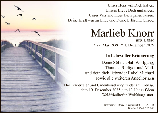 Traueranzeige von Marlieb Knorr von IK