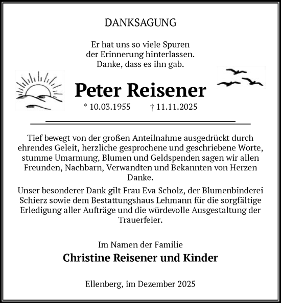 Traueranzeige von Peter Reisener von AMZ