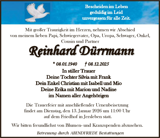 Traueranzeige von Reinhard Dürrmann von AMZ