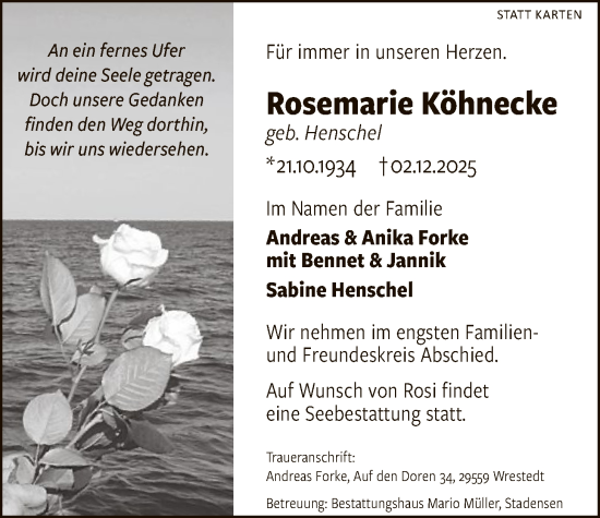 Traueranzeige von Rosemarie Köhnecke von AZ