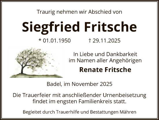 Traueranzeige von Siegfried Fritsche von AMZ