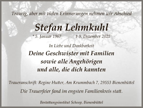 Traueranzeige von Stefan Lehmkuhl von AZ