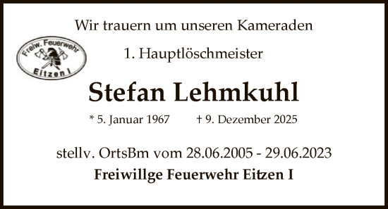 Traueranzeige von Stefan Lehmkuhl von AZ