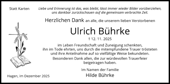 Traueranzeige von Ulrich Bührke von IK