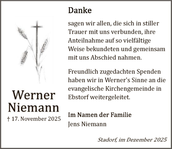 Traueranzeige von Werner Niemann von AZ