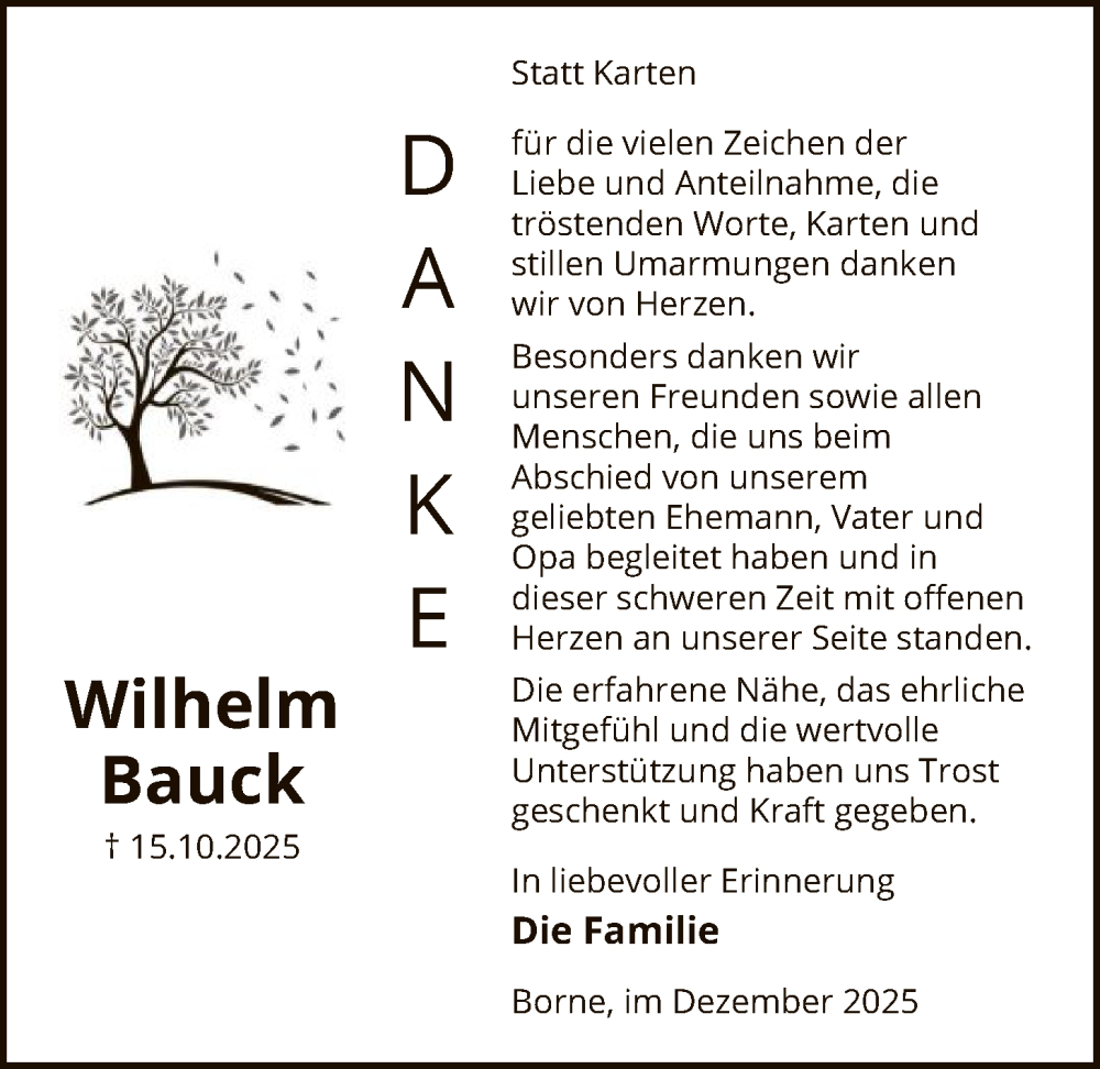  Traueranzeige für Wilhelm Bauck vom 20.12.2025 aus AZ